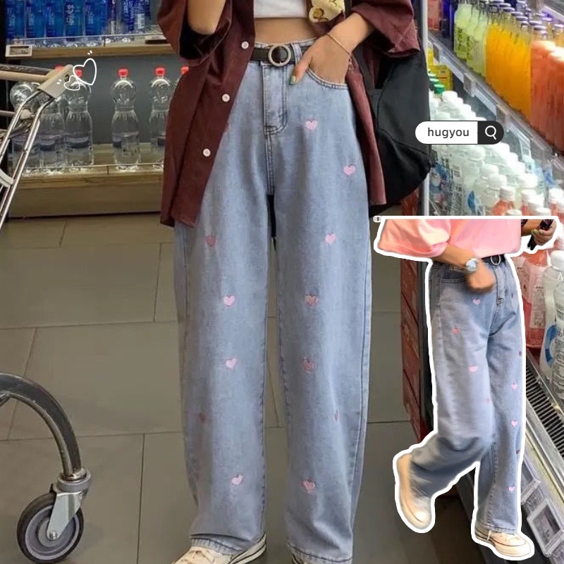 Quần Jean Ống Rộng Lưng Cao Thiết Kế Mới Năng Động Thời Trang Dành Cho Nữ