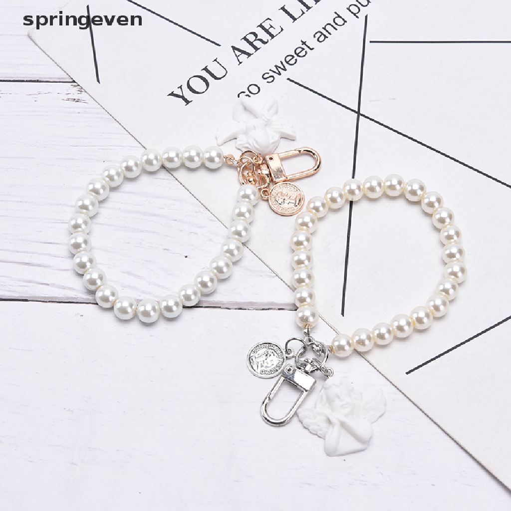 Móc Khóa Hình Thiên Thần Đính Ngọc Trai Trắng Phong Cách Vintage Giá Đỡ