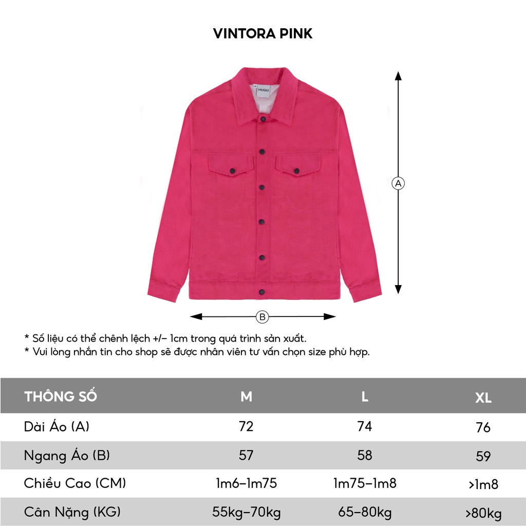 Áo khoác basic tay dài corduroy Vintora Pink chất liệu nhung tăm dày dặn chuẩn form