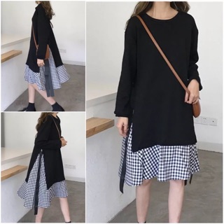 Váy xẻ tà caro nơ