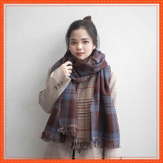Khăn Quàng Cổ Khăn Len Nam Nữ Chất Liệu Len Dạ Kẻ Caro Vuông Hai Mặt Phong Cách Vintage Hàn Quốc