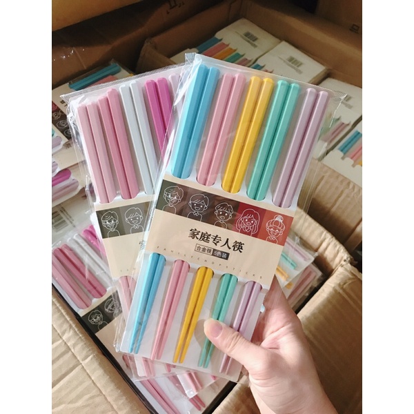 set 5 đũa ăn chống mốc - đầu đũa chống trơn trượt