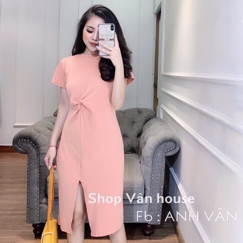 Váy suông có size xoắn eo xẻ dáng dài chất đẹp