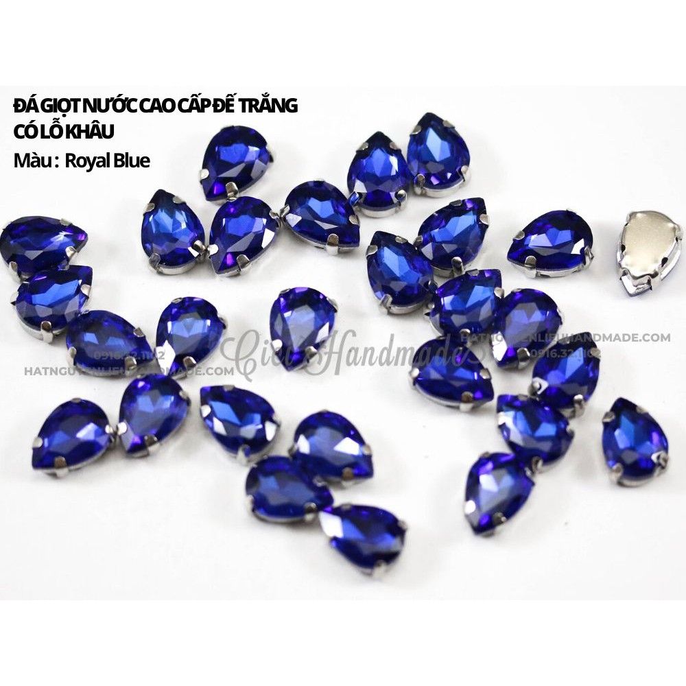 Set 10 hạt đá giọt nước cao cấp đế bạc có lỗ khâu link 1/3 Cici Handmade chuyên hạt đá hạt pha lê hạt cườm hạt trang s