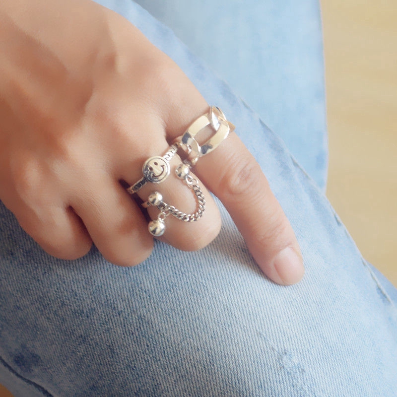 Nhẫn Đôi Hình Mặt Cười Phong Cách Retro Hàn Quốc