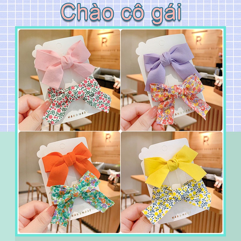 Kẹp Tóc Hình Nơ Họa Tiết Hoa Phong Cách Hàn Quốc Cho Bé Gái