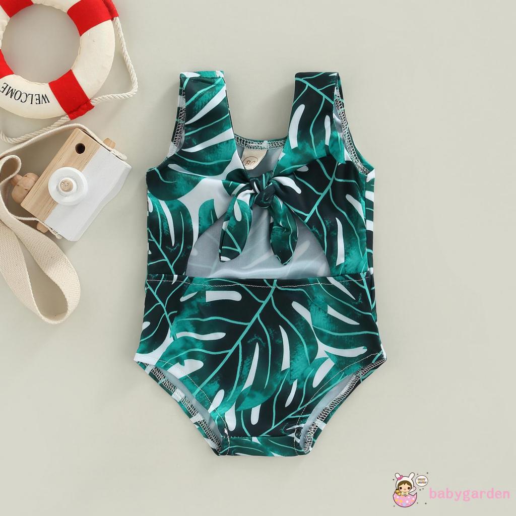 Bộ Đồ Bơi Một Mảnh Không Tay Cổ Chữ V In Họa Tiết Lá/Lá/Kẻ Sọc Ca Rô Thời Trang Mùa Hè Cho Bé Gái Từ 6 Tháng Đến 4 Tuổi