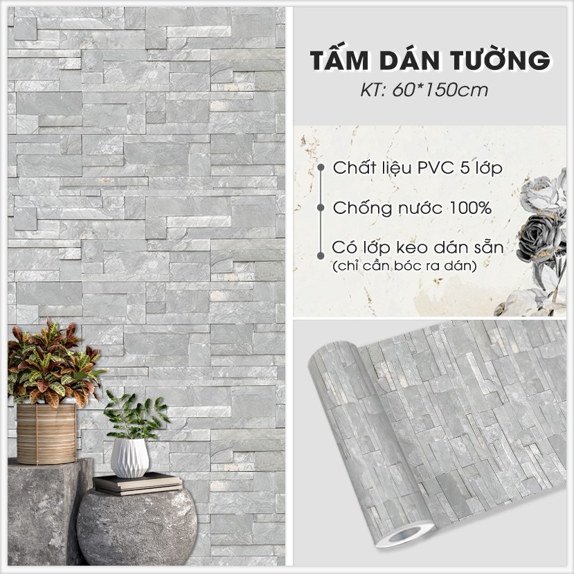 Decal Dán Tường Vân Đá (V4) | Giấy Dán Tường Vân Đá Xếp Ô Chất Liệu Dễ Dàng Vệ Sinh Lau Chùi Không Sợ Nước