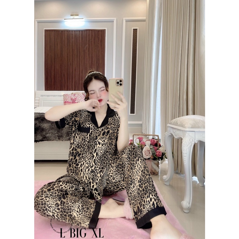 Đồ bộ pijama lụa beo cộc tay quần dài dưới 65 kg -Đồ mặc nhà -mặc ngủ siêu xinh