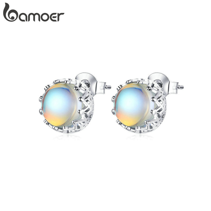 Hoa Tai Bamoer SCE877 Từ Bạc Thật 925 Dát Đá Mặt Trăng Thời Trang Dành Cho Nữ