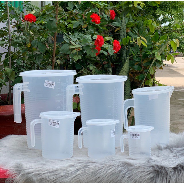 Ca đong chia vạch có nắp đậy, bình nhựa định lượng 2L, 5L, 3.5L - dụng cụ pha chế quầy bar