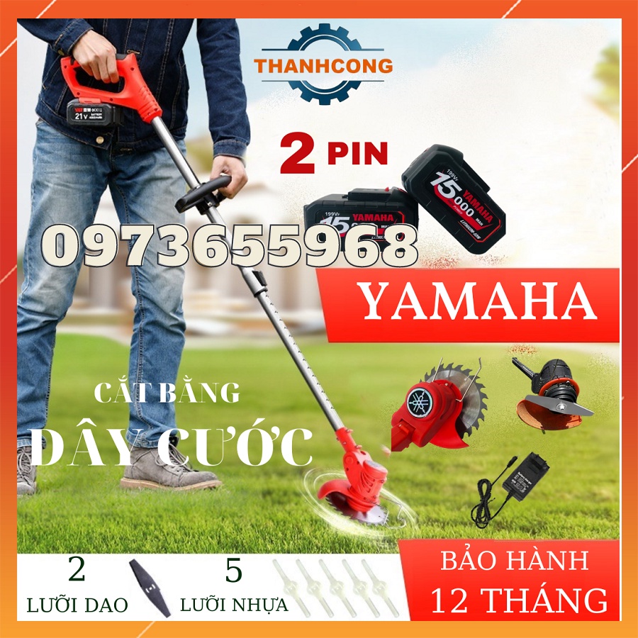 Máy cắt cỏ cầm tay dùng pin mini , máy phát cỏ chạy pin yamaha, tặng bộ 8 lưỡi cắt kèm  cước cắt cỏ . bộ 2 pin0