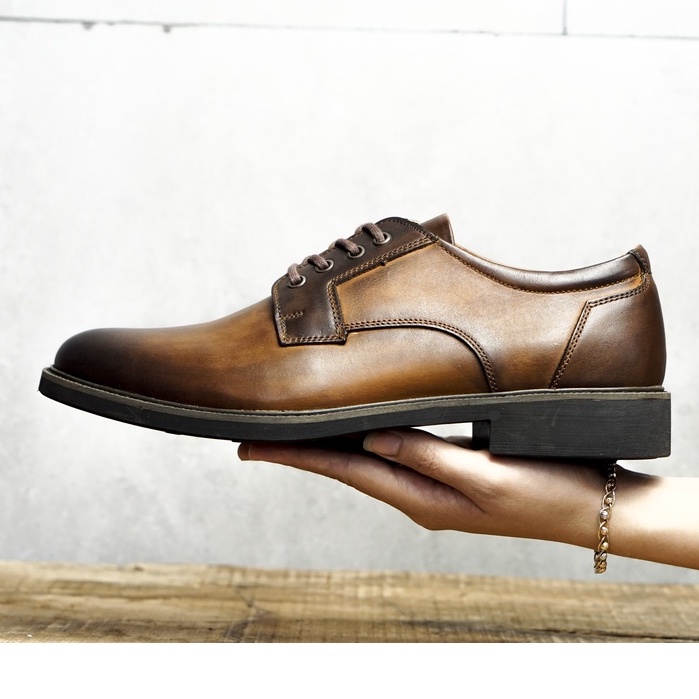 Giày da nam công sở derby mũi tròn cột dây màu đen da bò