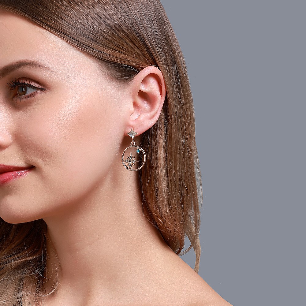 Đôi Bông Tai Hình Bát Giác Đính Đá Thời Trang Cho Nữ