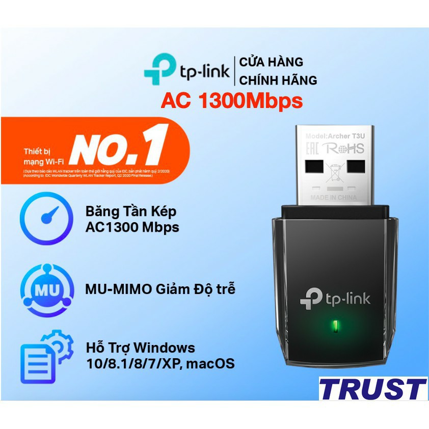 TP-Link AC 600Mbps USB wifi  -Archer T2U- Hàng Chính Hãng