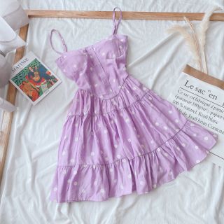 Đầm hoa cúc tím 2S tầng xòe
