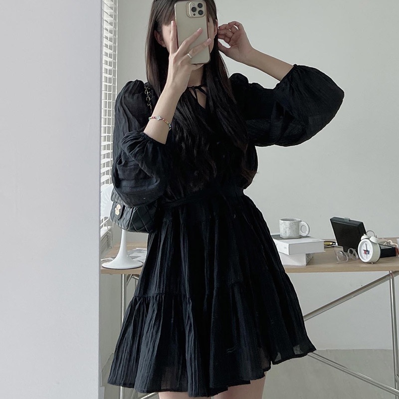Váy Babydoll Phối Dây Đai Thắt Eo 2 Lớp Phong Cách Tiểu Thư V2037