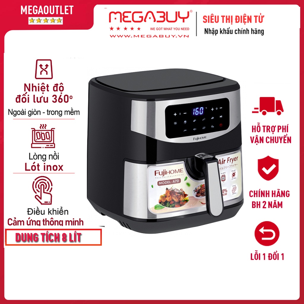 Nồi chiên không dầu 8L điện tử nhập khẩu Fujihome A7D,tự ngắt 16 chế độ nấu Nồi chiên không khí 8 lít,chống dinh cao cấp