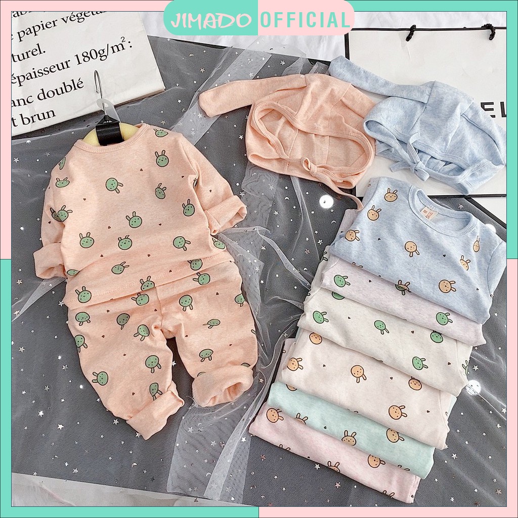 Bộ đồ bé gái trai chất cotton dài tay thu đông đồ bộ tai thỏ Hàn cao cấp tặng kèm mũ thỏ xinh xắn JIMADO SB69