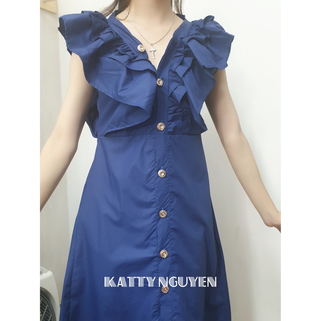 Đầm bèo thiết kế khuy giữa dáng mindi KT221 (Tặng cài áo) | BigBuy360 - bigbuy360.vn