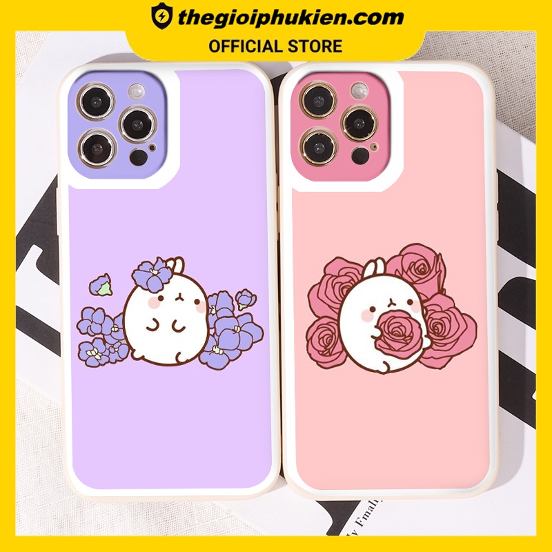 Ốp iphone - Ốp lưng iphone cạnh vuông viền camera Thỏ và hoa dành cho ip 6 đến 14promax - ng073