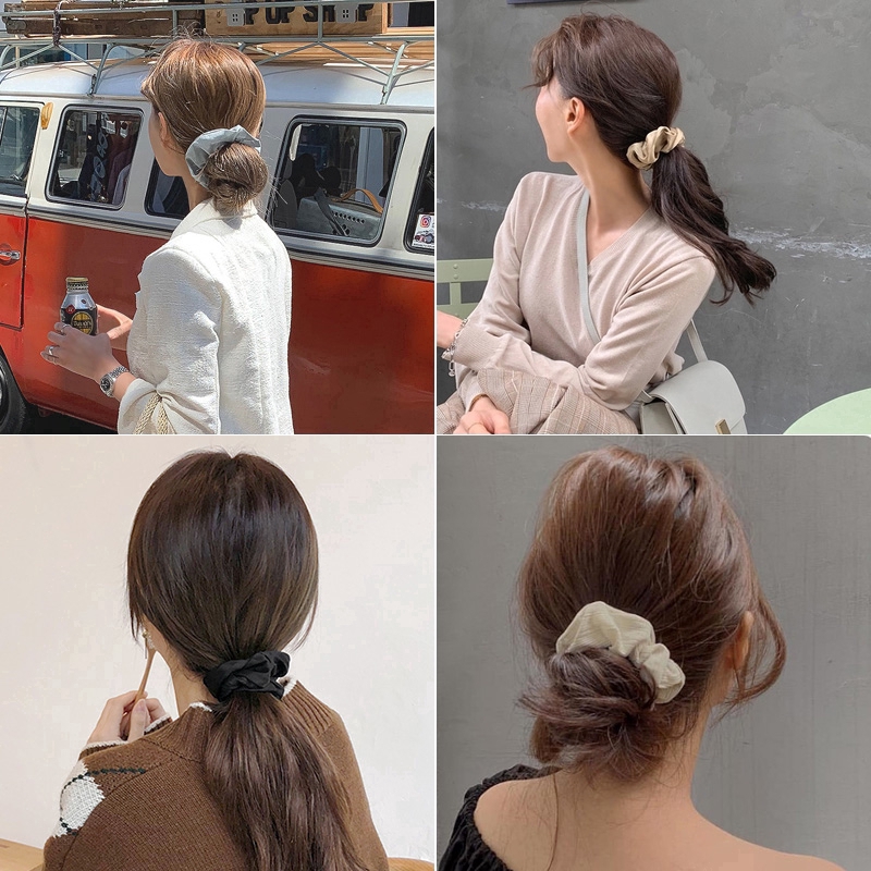 Dây buộc tóc bằng chất liệu lụa satin màu trơn phong cách Hàn Quốc dành cho nữ