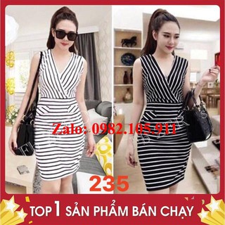 [Hot Sale] -  ĐẦM THUN BODY KẺ SỌC SÁT NÁCH THỜI TRANG - 235 