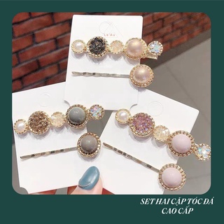 Set hai cặp tóc đá cao cấp hàn quốc kẹp tóc thời trang kẹp tóc cao cấp set kẹp tóc _leau ct16