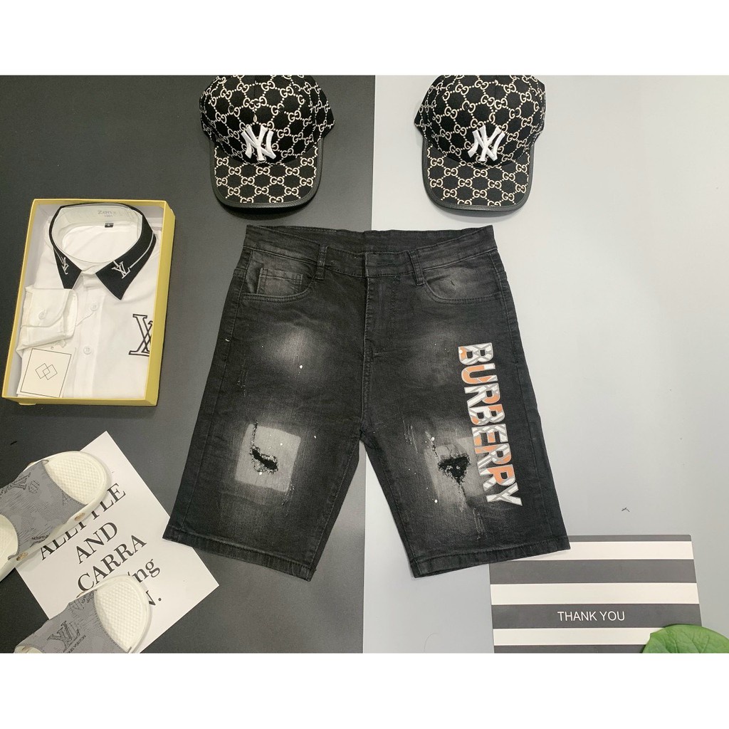 Quần short jean nam cao cấp đen rách chất bò giá rẻ thêu logo co giãn nhẹ khóa lệch CHIRSTIAN DIOR