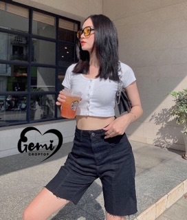 ÁO CROPTOP NÚT BẤM TAY NGẮN [GEMI SHOP]