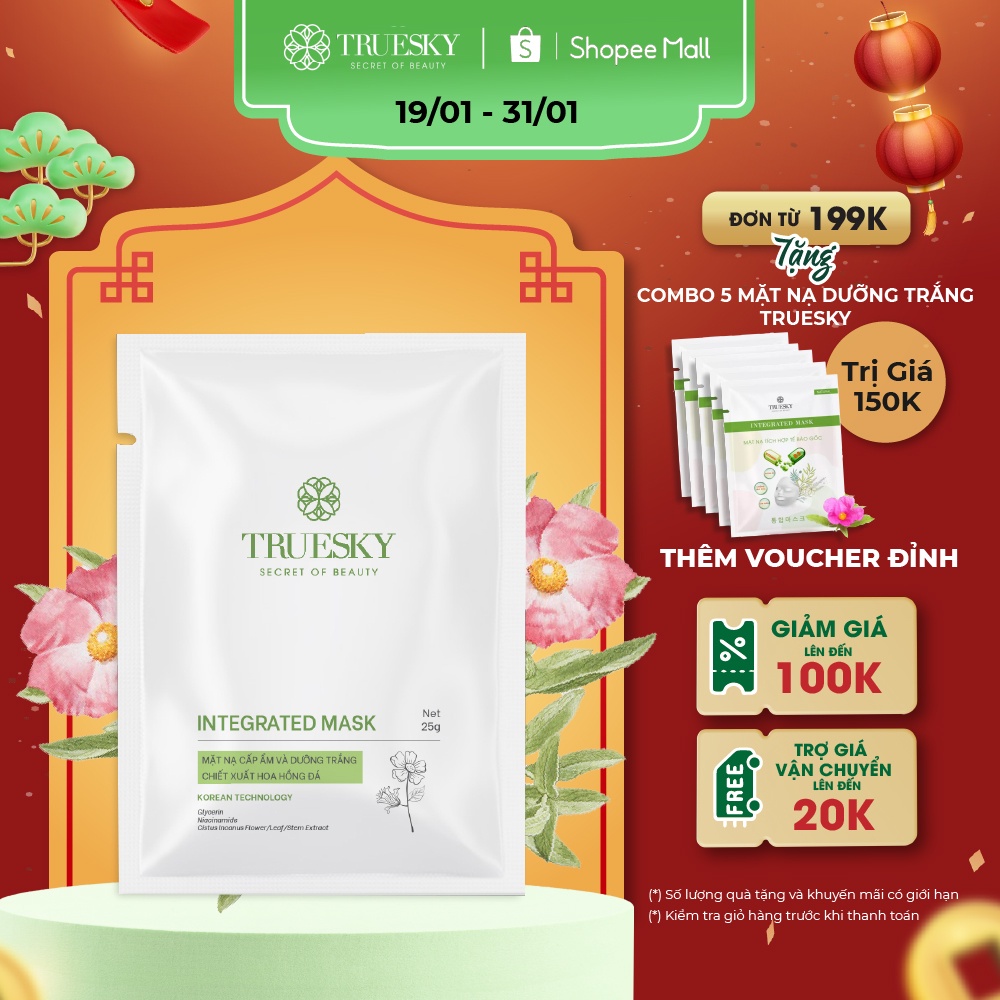 Mặt nạ dưỡng trắng da và ngăn ngừa lão hoá Truesky Integrated Mask chiết xuất hoa hồng đá 25g