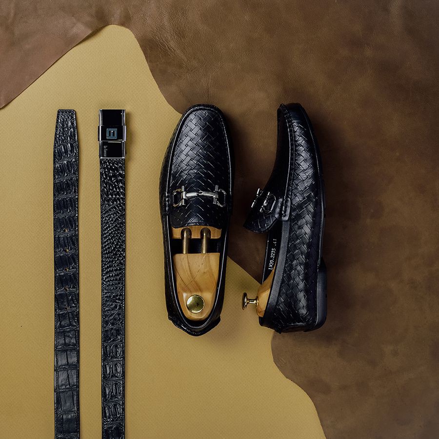 Giày Lười Nam LAFORCE Penny Loafer Họa Tiết Đan Chéo GNLA2235-D Tặng Tất UNIQLO Cao Cấp