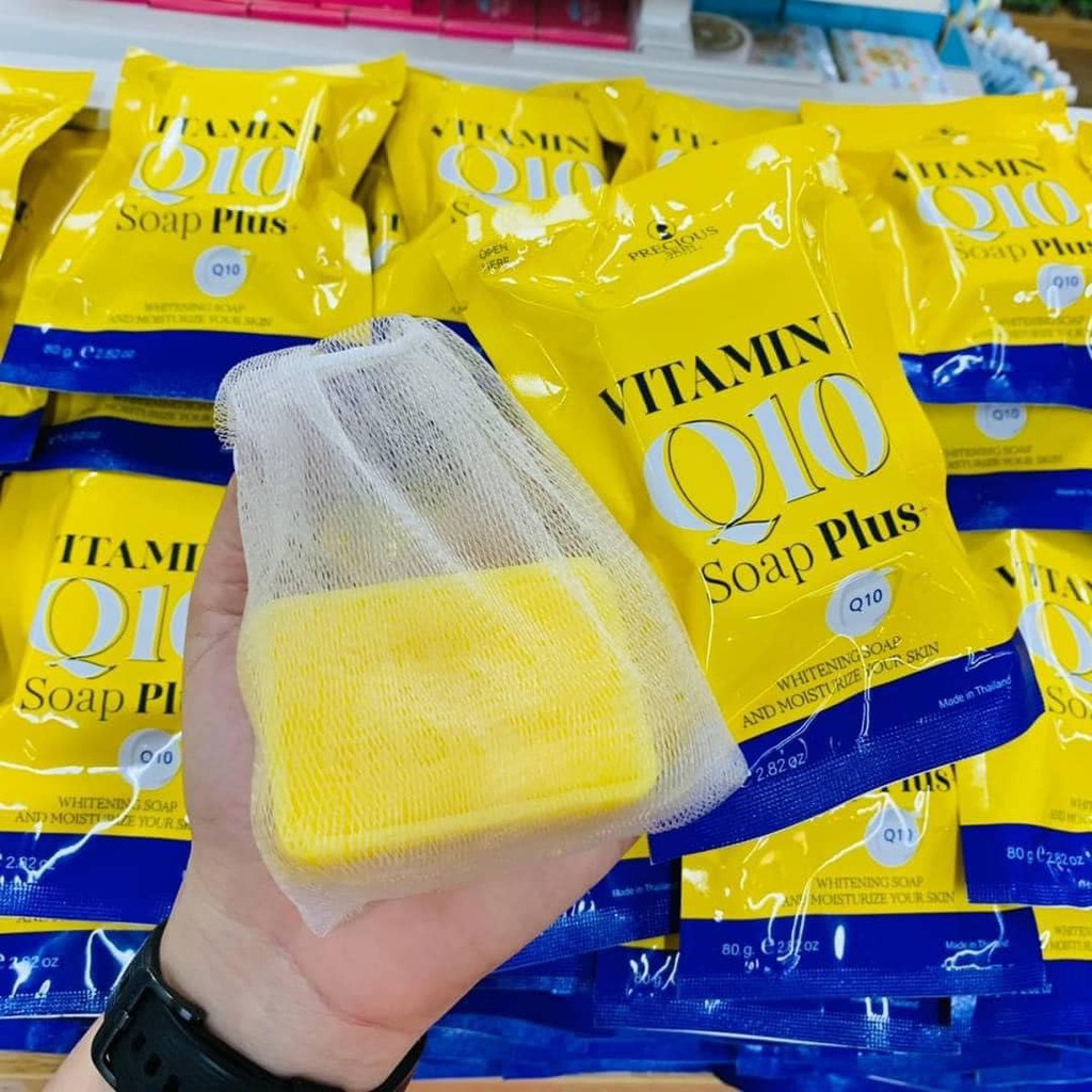 (MÀU VÀNG) 01 XÀ BÔNG Trắng Da &amp; Dưỡng Ẩm VITAMIN E Q10 Plus THÁI LAN 80 Gram