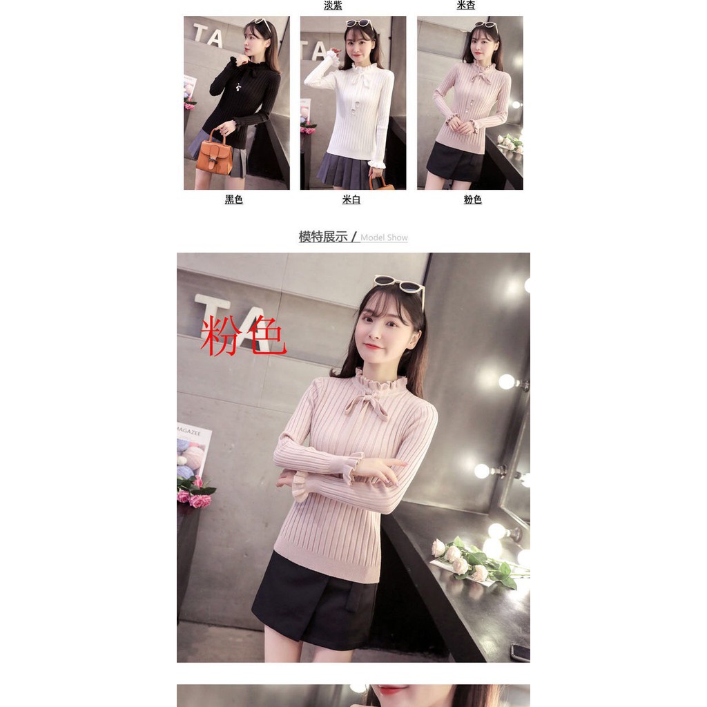 Áo Thun Gân Hot Trend Tay Dài Xòe Bèo Cổ Trụ Bèo Cột Nơ Đính Châu Dễ Thương TTSLA0272