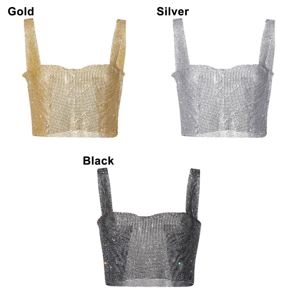 Upstopvn Crop Top Mặc Dự Tiệc|Kim Cương Giả|Kim Tuyến Lấp Lánh Trang Trí Đa Năng