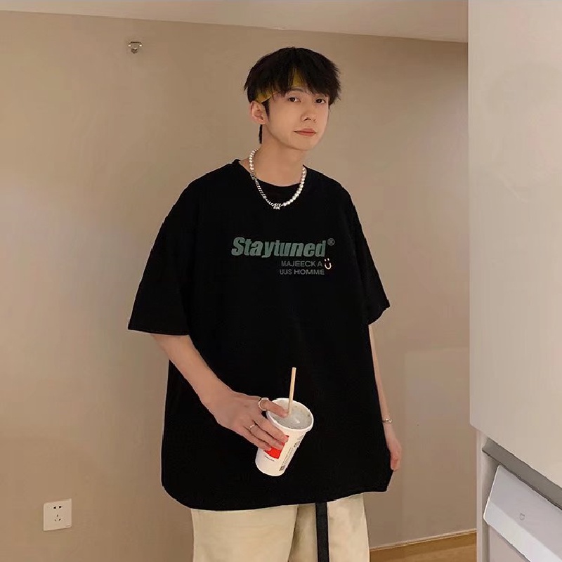 Áo Thun Tay Ngắn Dáng Suông In Chữ Phong Cách Hiphop Thời Trang Phong Cách Hàn Quốc Cho Nam size M-5XL