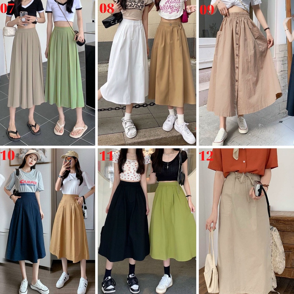 Chân Váy Midi Dài Đi Chơi Công Sở Đi Học Lưng Cao Sang Chảnh