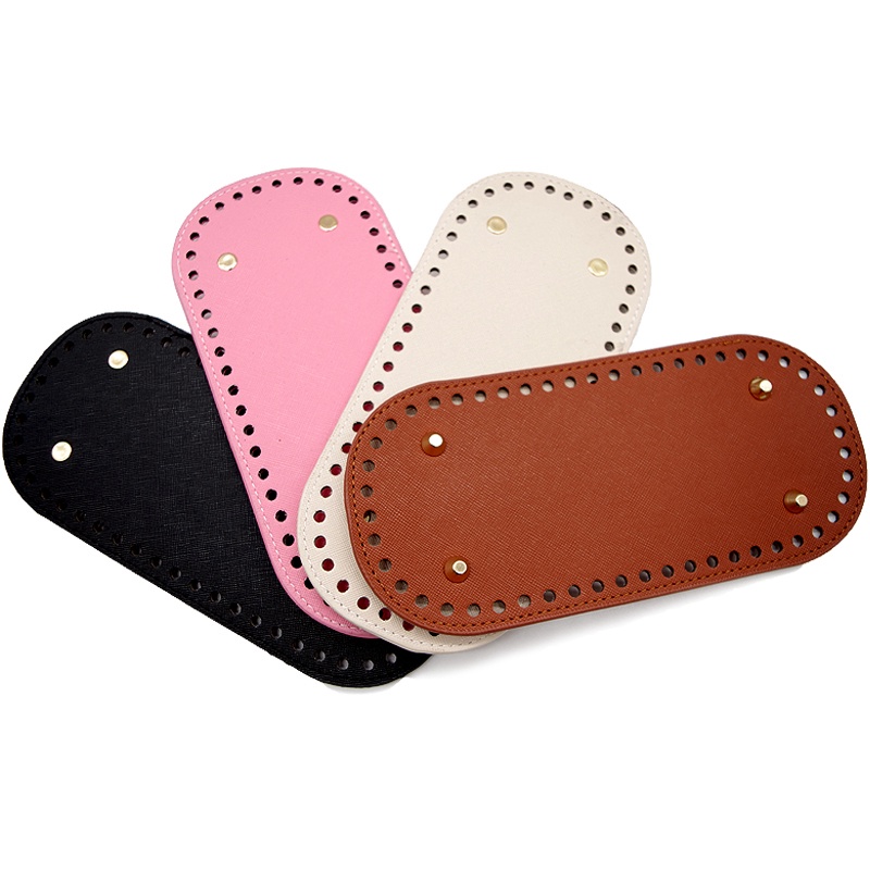 Đáy da/ miếng da handmade 22x10cm, có gắn đinh, đục lỗ sẵn - Đế da Pu làm đáy túi handmade