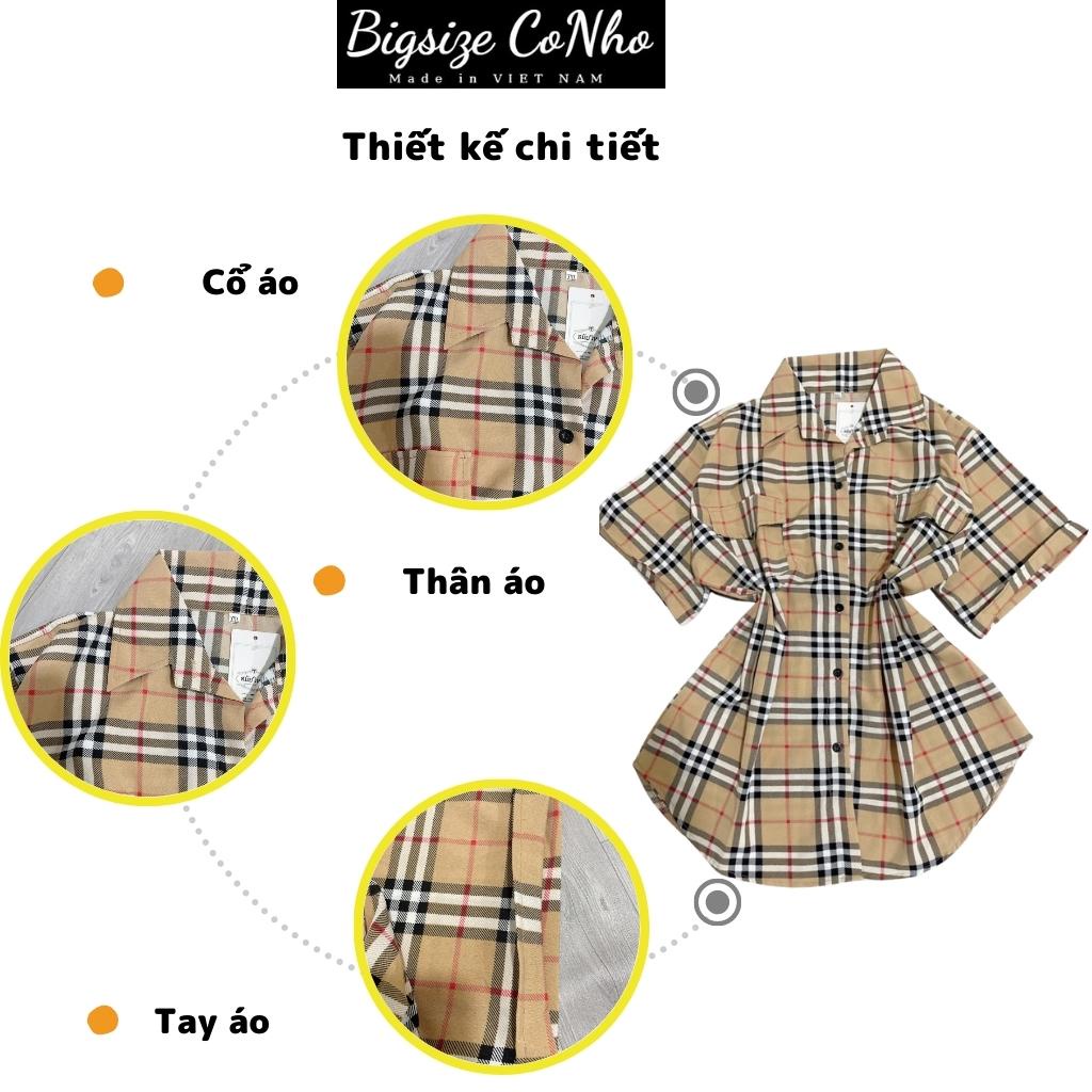 Áo sơ mi caro bigsize nữ kẻ burberry, Áo sơ mi kiểu bbr vải kate lụa giành cho nữ mũm mĩm 60-100 kg SMCR TH