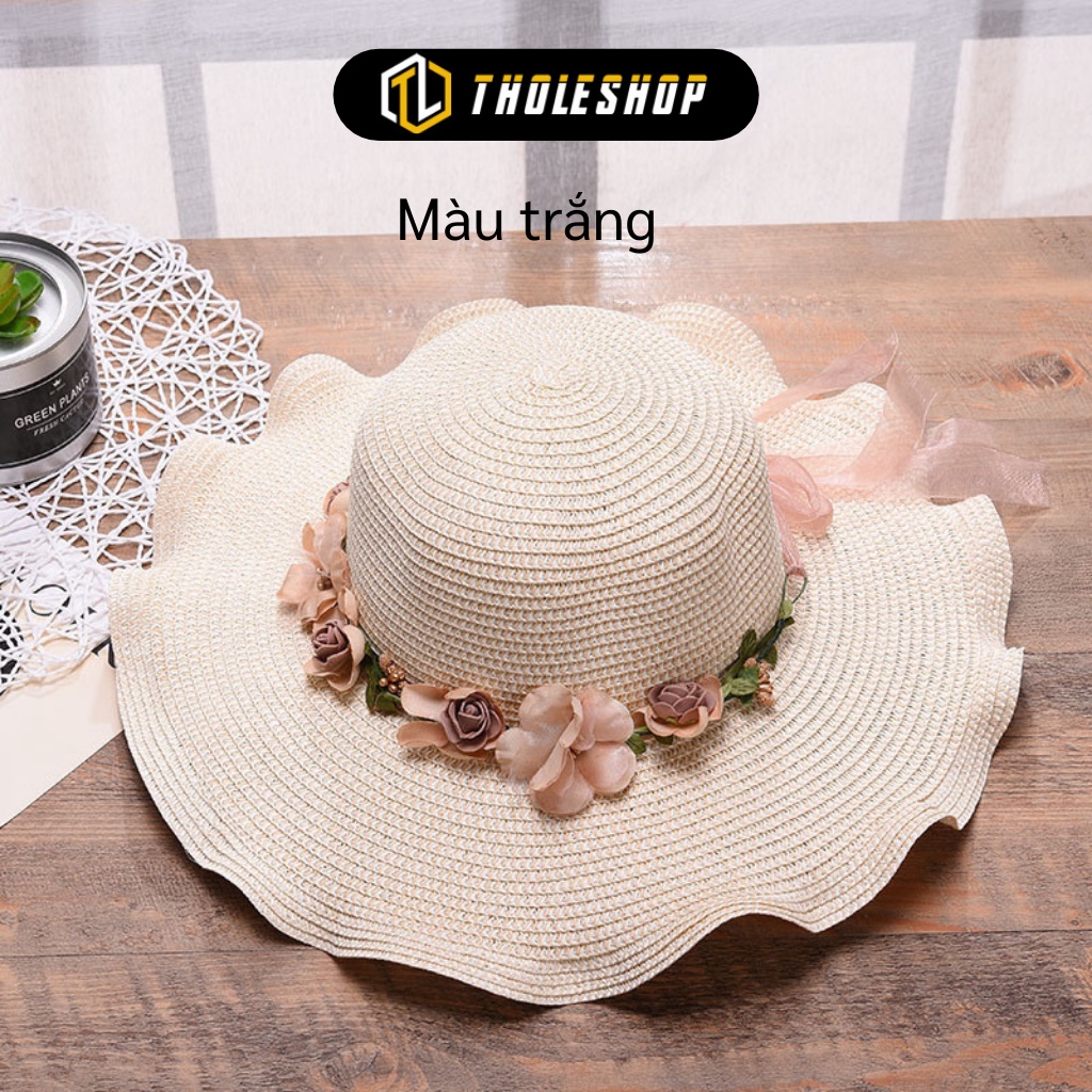 Mũ Rộng Vành - Nón Cói Đi Biển Đan Có Hoa Và Nơ Thêm Dịu Dàng, Chống Tia UV 7171