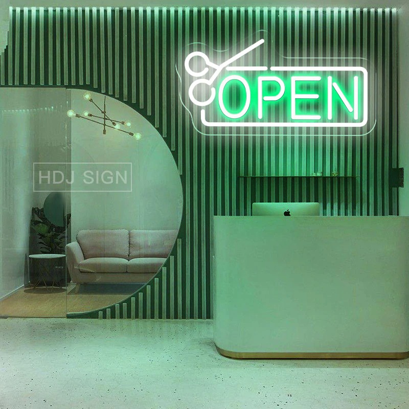 Đèn Led Neon Treo Tường hình chữ Open và kéo ánh sáng led neon được ưa chuộng Trang trí nhà cửa