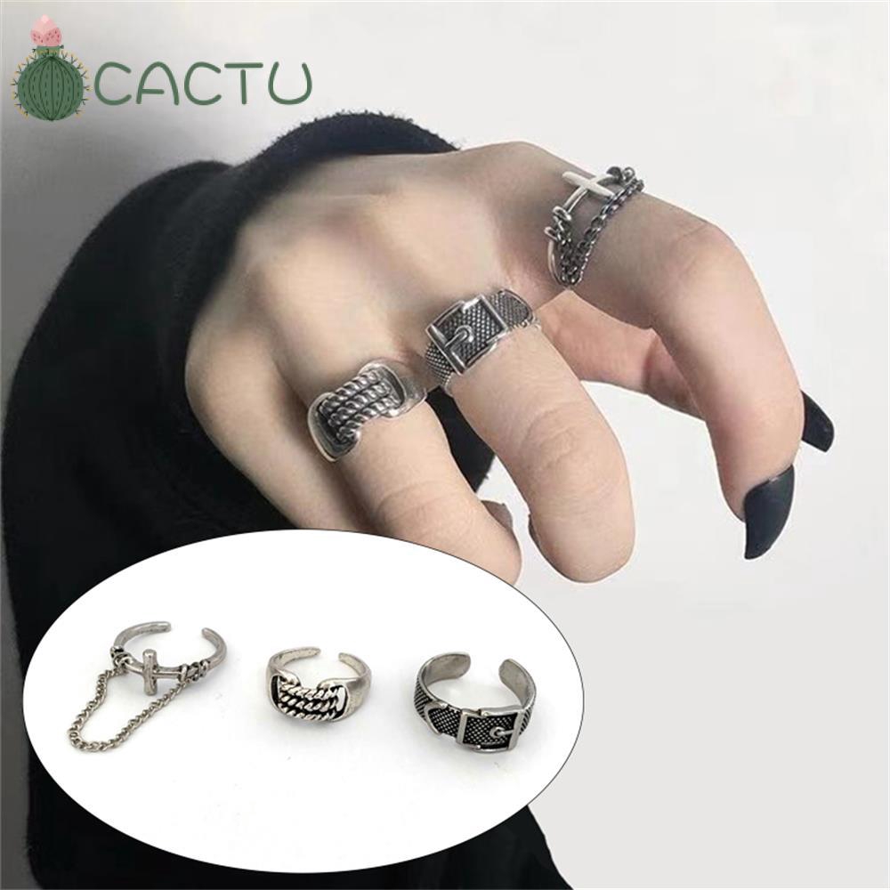 CACTU Nhẫn kim loại xương rồng phong cách Gothic cổ điển