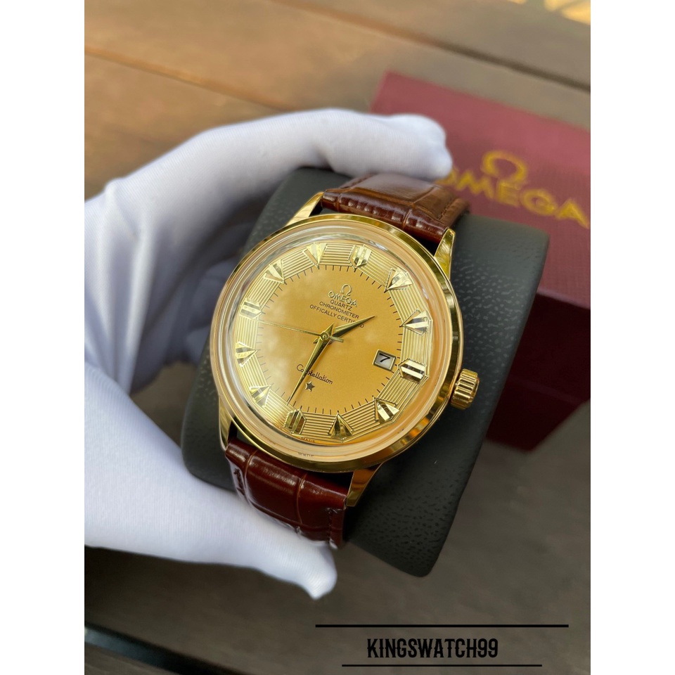 Đồng hồ nam OMEGA Mặt hình bát quái,dây da thời trang, bảo hành 24 tháng