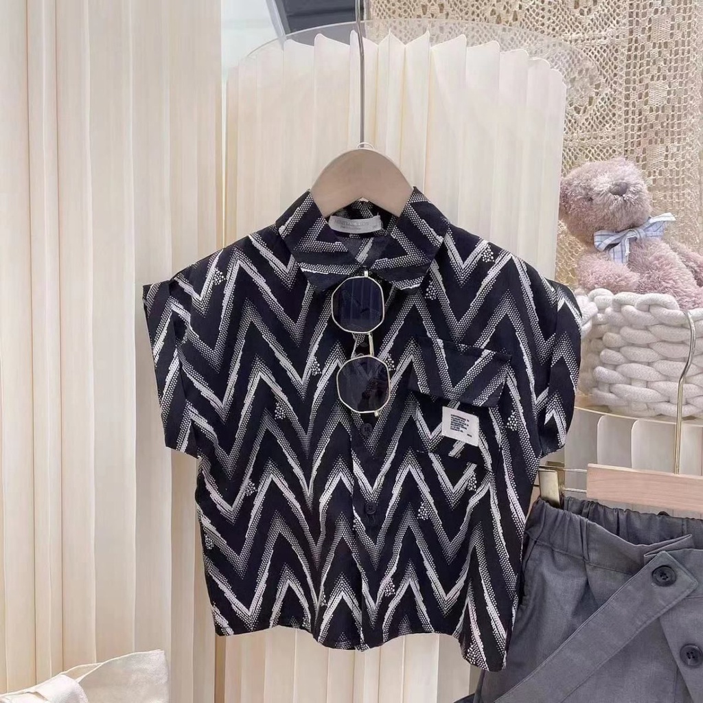 Bộ Áo Sơ Mi Cotton Ngắn Tay + Quần Short Thời Trang Mùa Hè Hàn Quốc Cho Bé Trai / Gái 5 Tuổi