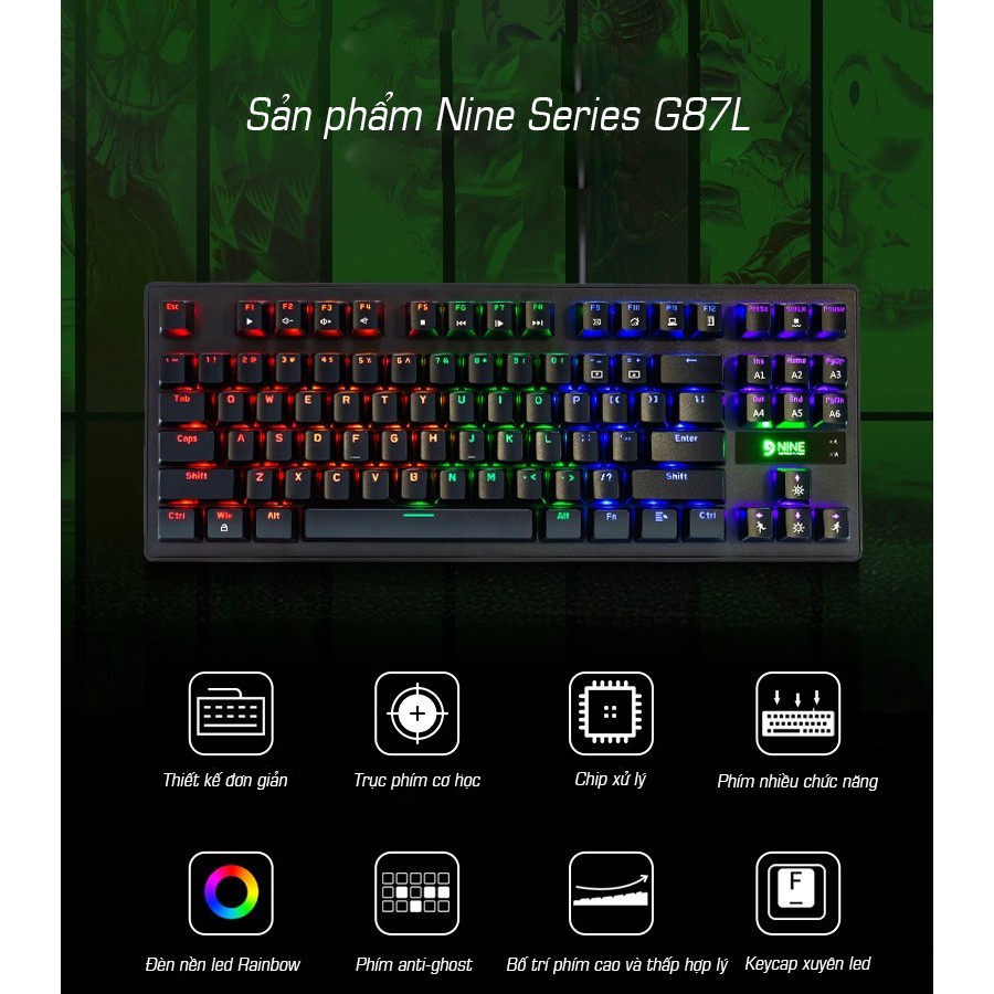 Bàn phím cơ Fuhlen G87L Blue Switch led Rainbow TKL