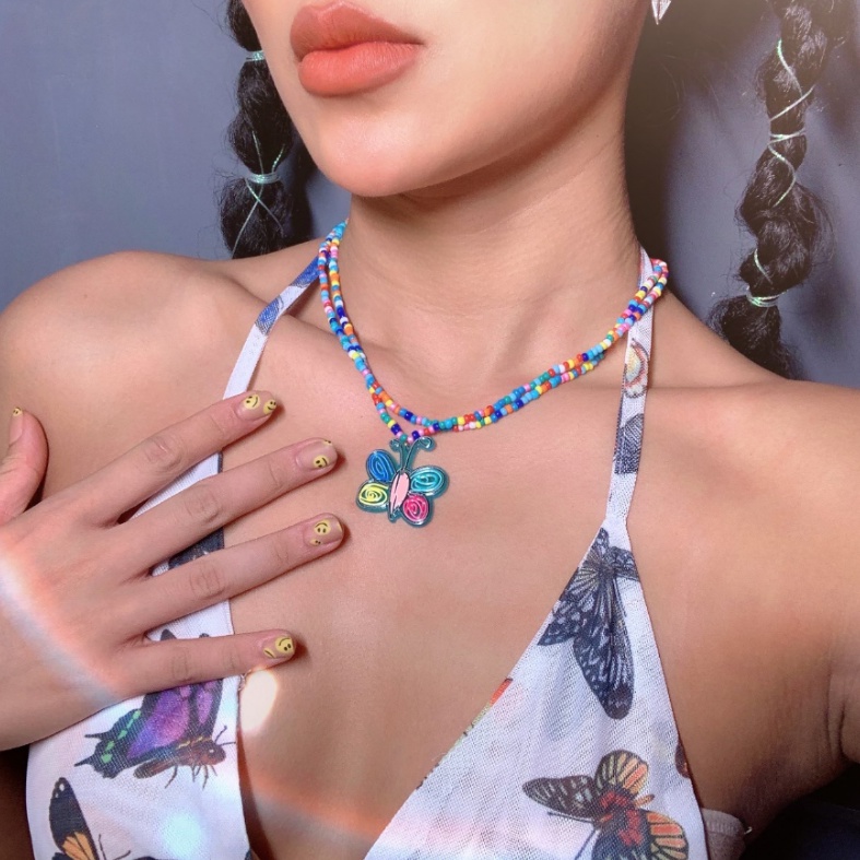 iF YOU Vòng cổ nhiều lớp đính hạt và bướm phong cách cổ điển thời trang cho nữ