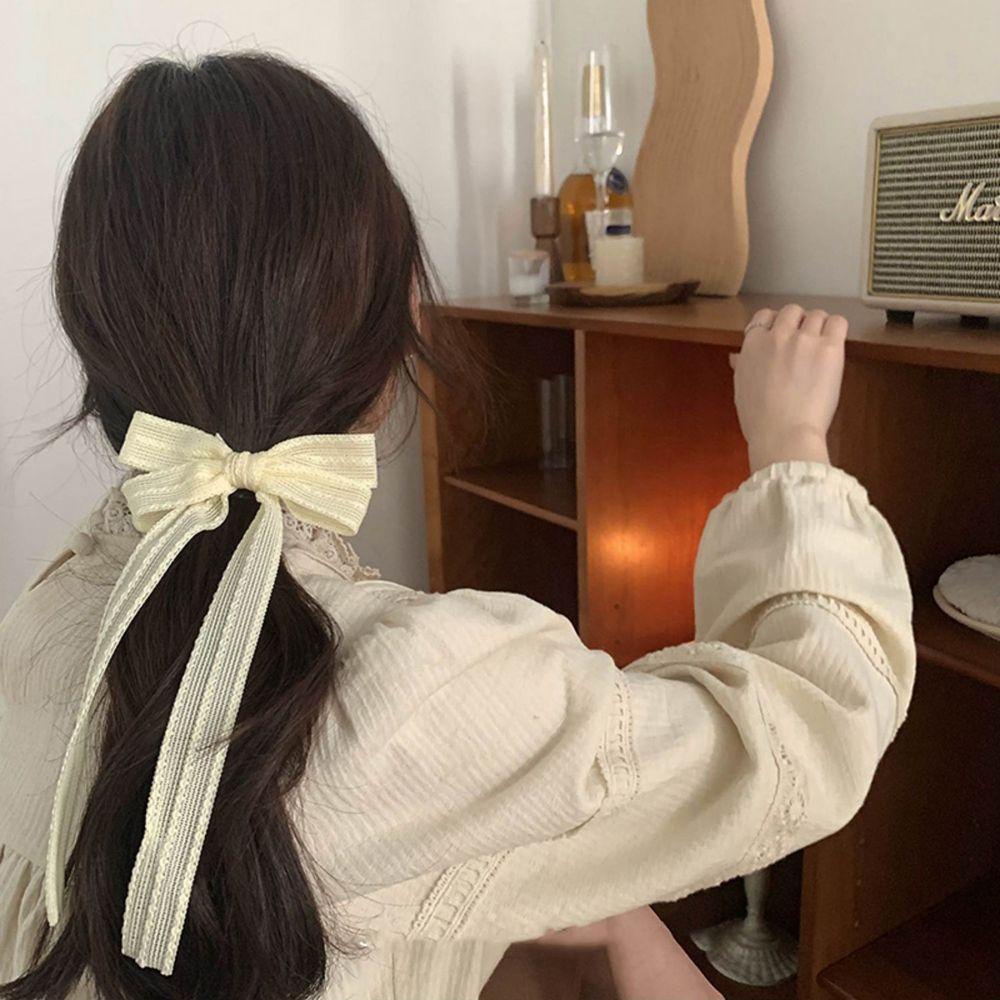 Kẹp Tóc Nơ Lớn Màu Ngà Đính Hoa Dễ Thương Phong Cách Vintage Cho Nữ