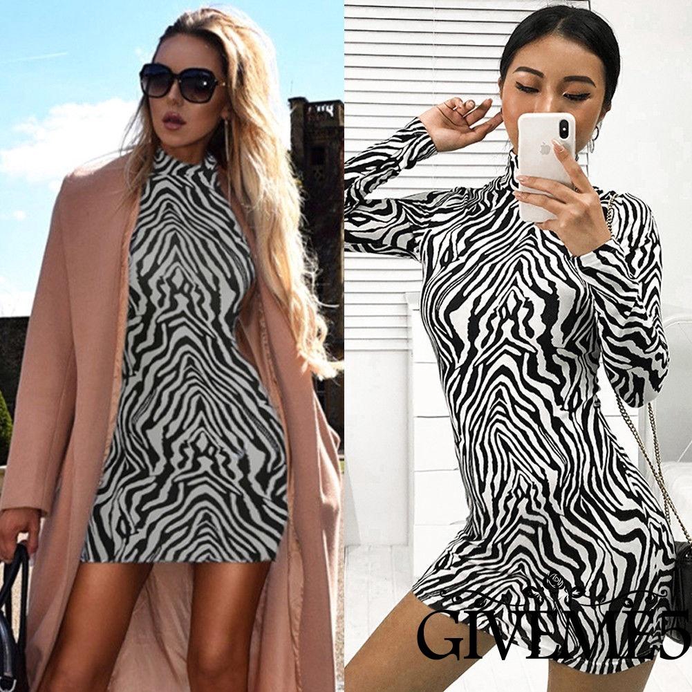 Đầm dài tay họa tiết ngựa vằn thời trang dành cho nữ