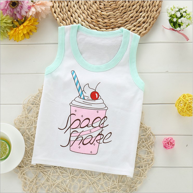 Áo Tank Top Chất Cotton Hoạ Tiết Hoạt Hình Cho Bé