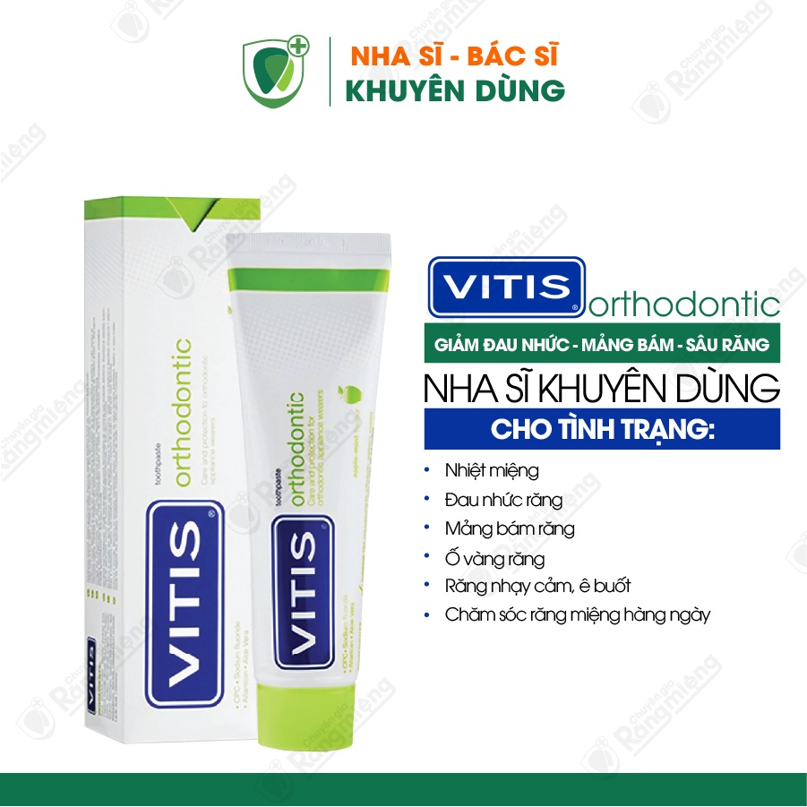 Kem đánh răng cho Răng niềng Vitis Orthodontic, Sạch mảng bám mắc cài, Bổ sung Fluoride Ngừa sâu răng, Tuýp 100ml
